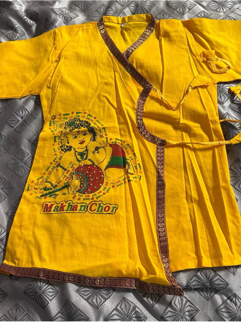 Kids Yellow Wrap Hoodie with Decorative Trim